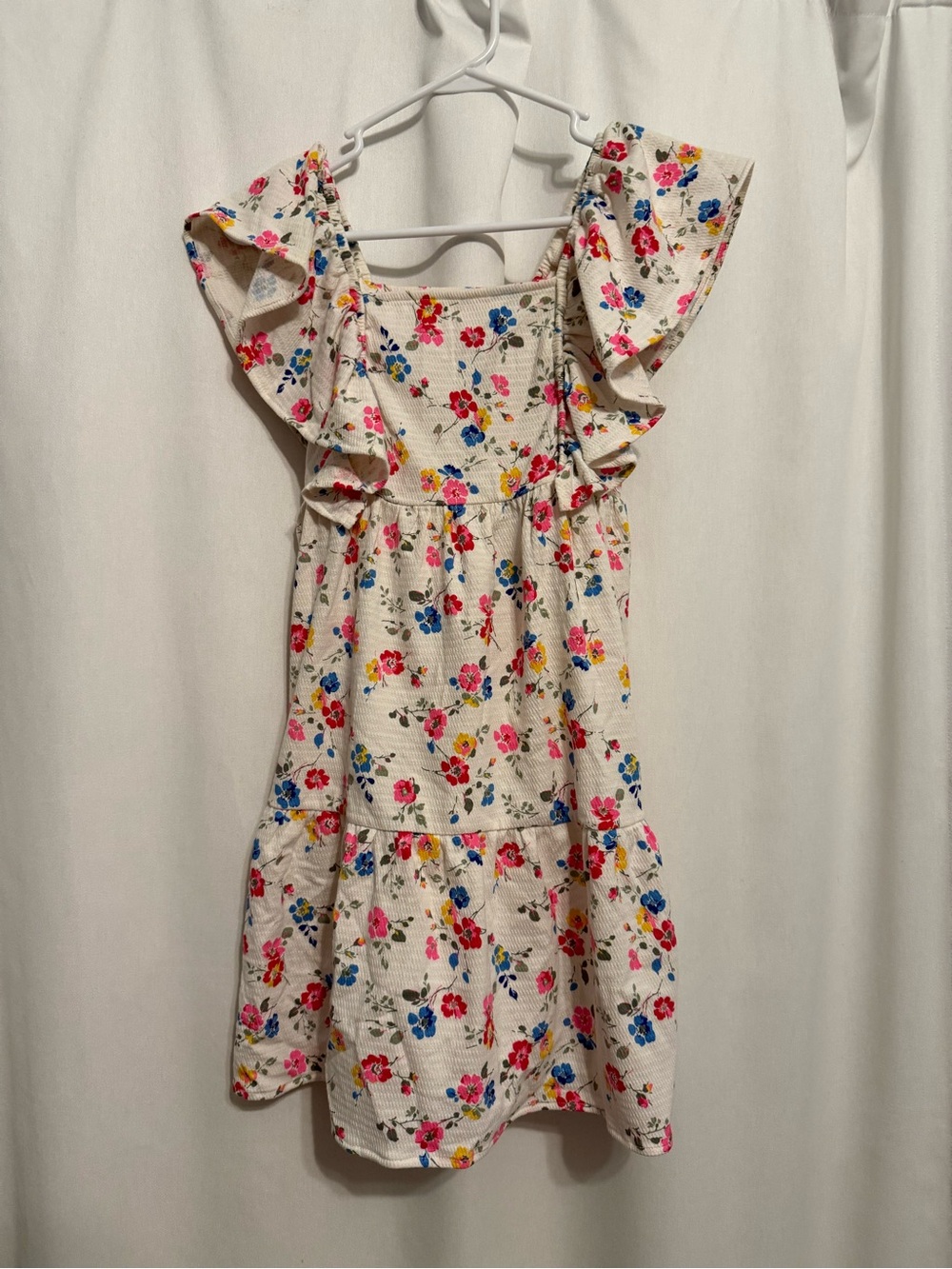 GAP Cream Floral Ruffle Dress with Pink, Blue & Yellow Flowers